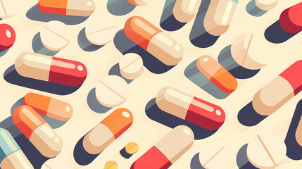 Flat illustration of pills and capsules