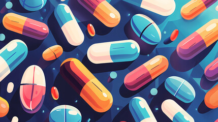 Flat illustration of pills and capsules