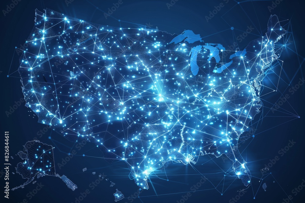 Poster digital map of america network connectivity created with generative ai
