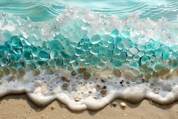Fototapeta premium ocean waves made of glass crashing on a beach, wallpaper, background