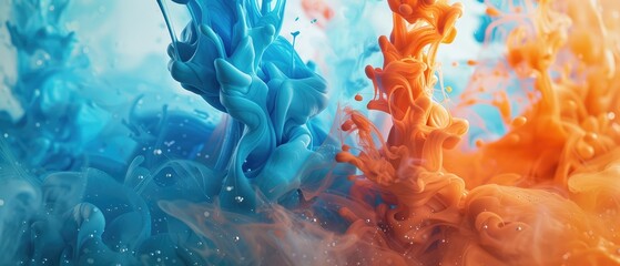 spectacular image of blue and orange liquid ink churning together with a realistic texture for...