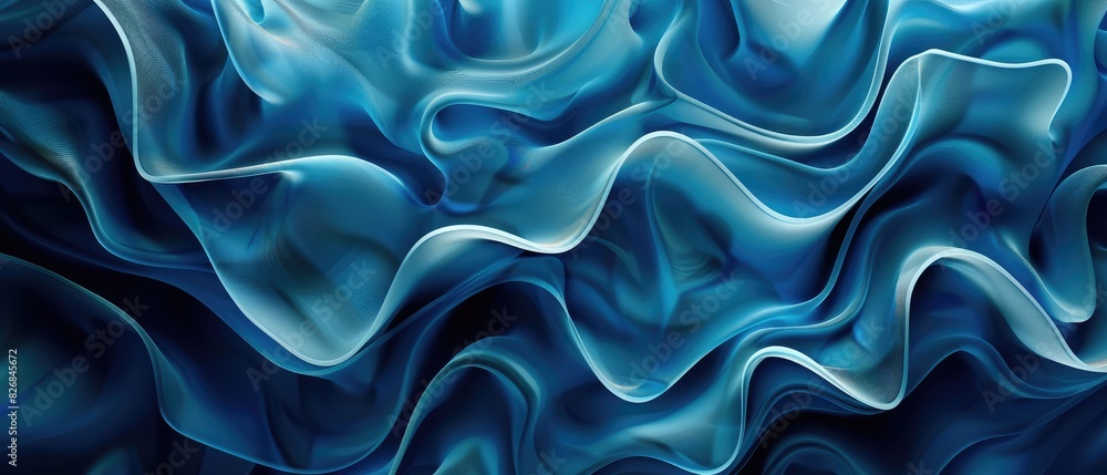 Poster wave stream digital illustration abstract background of blue color 3d rendering design concept heade