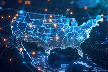 Fototapeta premium Digital map of america network connectivity created with generative ai