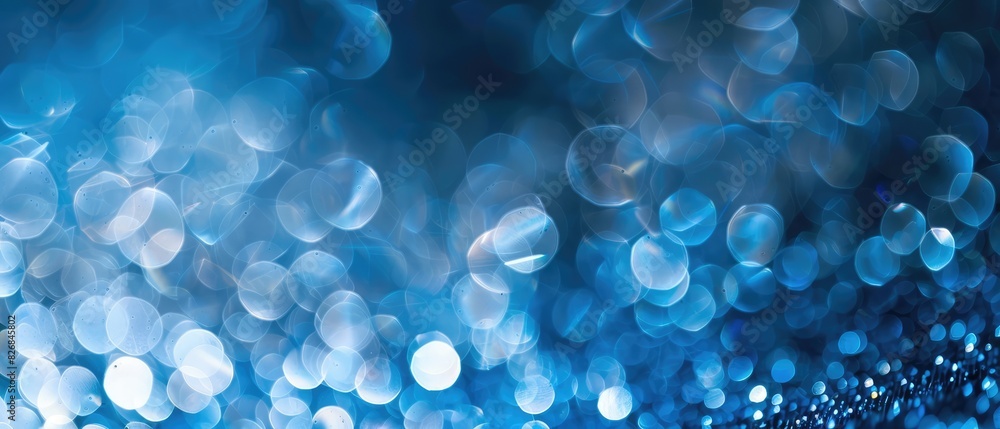 Poster white bokeh blur background circle light on blue background abstract light background for design fly