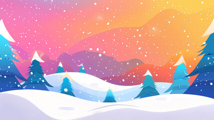 Colorful illustration of snow and rolling hills