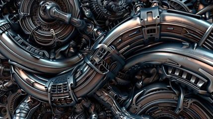 An intricate and complex mechanical system with gears, pipes, and metallic components, showcasing advanced engineering.