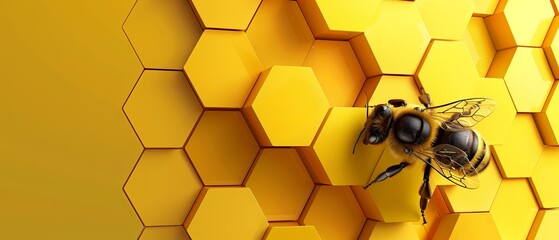 A yellow honeycomb with a bee on it