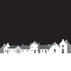 Various houses front view landscape minimal geometric shape grayscale flat design illustrated have blank space.