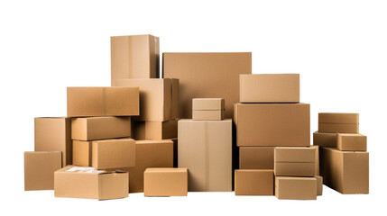 Stack of cardboard boxes isolated on transparent background