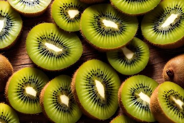 Pattern texture background of sliced fresh green kiwifruit kiwi fruit