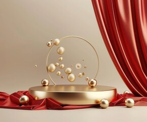 3D cylinder podium used to festive product display, mockup, showcase presentation, product mockup background, 3D render illustration, luxury style,