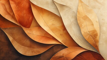 Abstract leaves and branches morphology in earthy tones and golden hues on neutral background