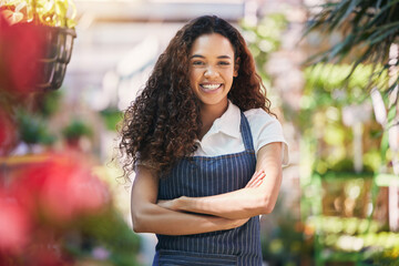 Girl, florist and confident with portrait outdoor for startup, small business and growth of nursery...