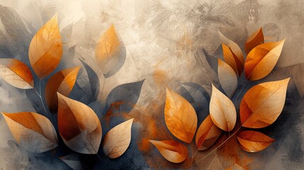 Abstract image of leaf and branch morphology in earthy tones and golden hues on neutral background - Powered by Adobe