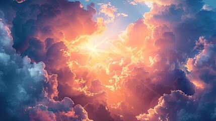 Dramatic sky background with clouds illuminated by the setting sun