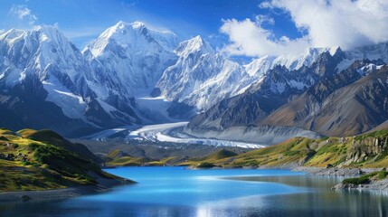 Breathtaking Alpine Lake Surrounded by Snow Capped Peaks