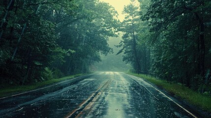 Obraz premium Rain road and trees in the image