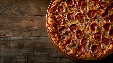 Pepperoni cream cheese pizza with beef for national pizza party day background concept with copy space area 