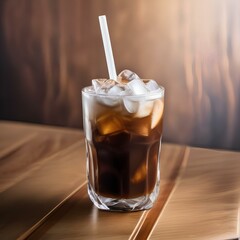Cup of iced coffee with a straw and condensation on the glass3