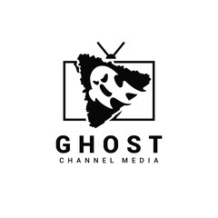 logo_24_1AGhost channel media logo design with ghost silhouette and television media design template.