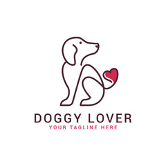 Doggy Lover logo design with minimalist stylish line art design concept. Vector illustration.