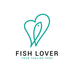 Minimalist Fish Lover with heart and fish combination Lines art concept. Abstract vector illustration.