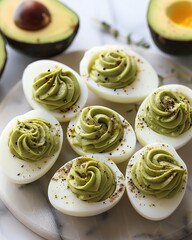 Looking for a healthy and delicious snack? Try these avocado deviled eggs! They're made with just a few simple ingredients and are sure to satisfy your hunger.