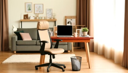 Cozy, relaxing, and inviting home office setup, remote working, work from home.