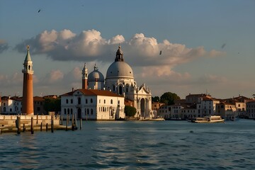 Obraz premium Punta della Dogana and Basilica Santa Maria della Salute at the entrance of Grand Canal in Venice, as seen from San Giorgio Maggiore