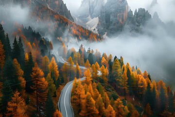 Winding Road Through Misty Mountains