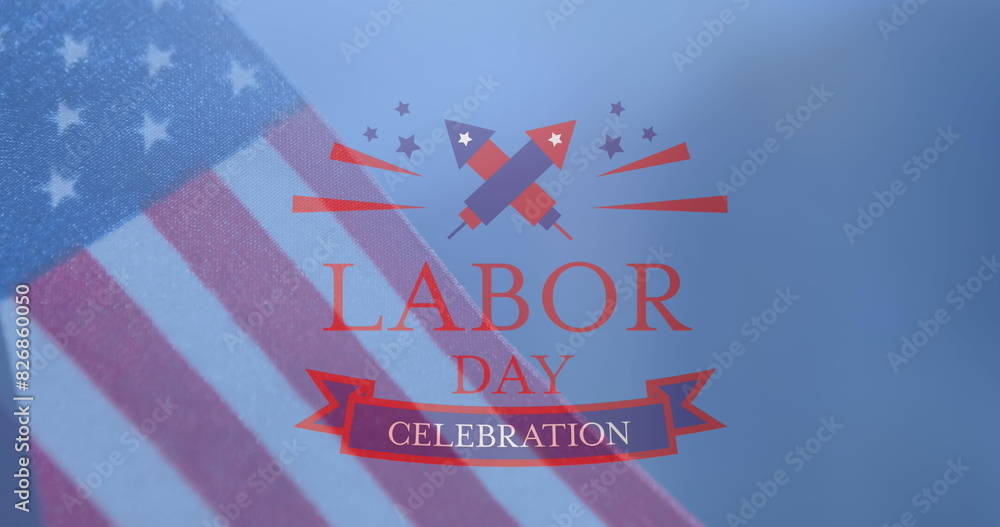 Sticker American flag highlighting Labor Day Celebration text