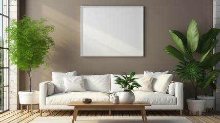 Mockup of picture frame on the wall in a modern living room