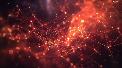  Abstract network of red and blue glowing lines and dots in dark background