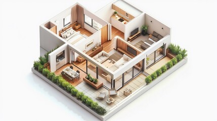 Isometric view of a house Floor plan, home interior isolated on white background