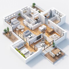 Isometric view of a house Floor plan, home interior isolated on white background
