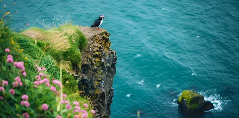 Puffin Perched by the Ocean