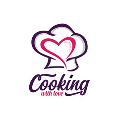 Combination chef hat with heart symbol logo design concept. Vector logo illustration.