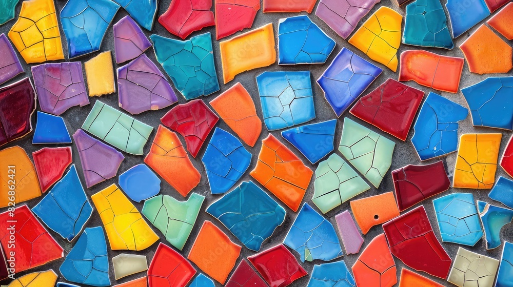 Poster abstract mosaic background with colorful tiles arranged in a random pattern