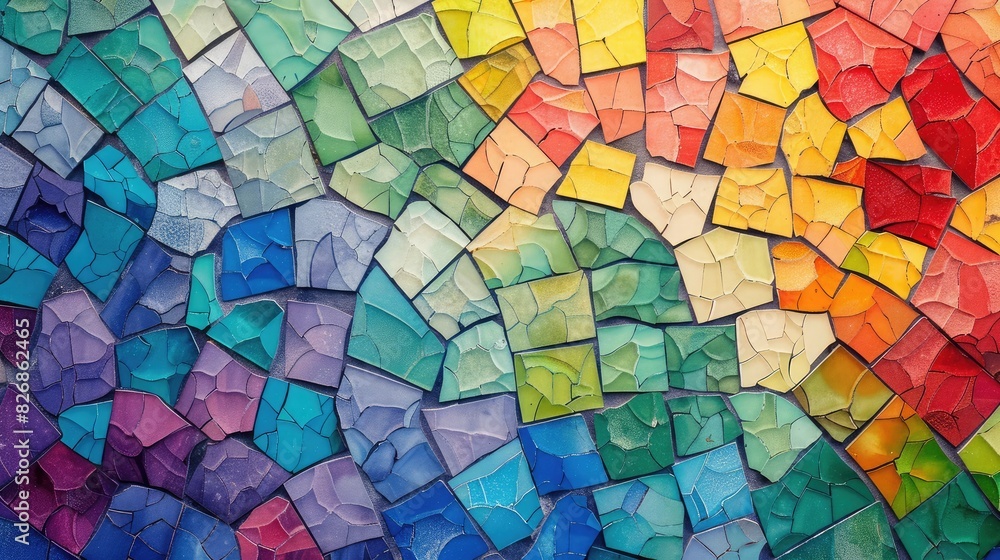 Poster abstract mosaic background with colorful tiles arranged in a random pattern