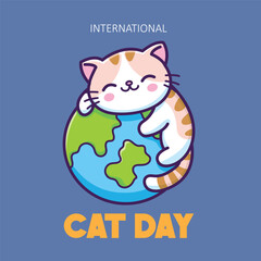 International Cat Day Cute Vector Illustration. cute cartoon cat