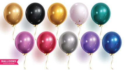 Birthday balloons metallic vector set design. Balloons birthday elements in shiny, metallic and glossy collection for party celebration isolated in white background. Vector illustration balloons set 
