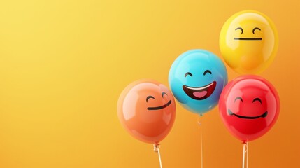 Celebrate world laughter day. Joyful emoticon balloons. Copy space