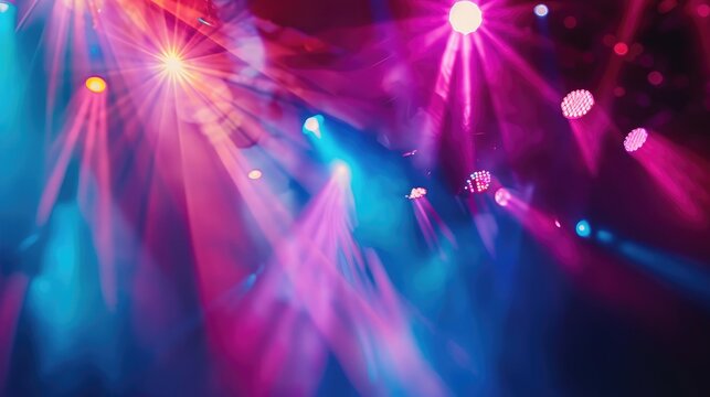 Dynamic stage lights pulsating to the beat of music at a concert or club event
