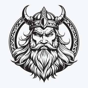 recommend clip art: Mascot logo Majestic Bearded Viking King Vector Outline black color in white background