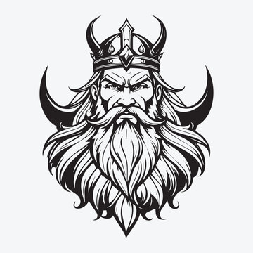 recommend clip art: Mascot logo Majestic Bearded Viking King Vector Outline black color in white background
