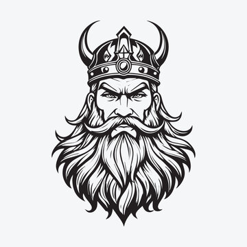 Mascot logo Majestic Bearded Viking King Vector Outline black color in white background