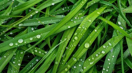 Grass with raindrops after a summer shower, creating a fresh and rejuvenated look