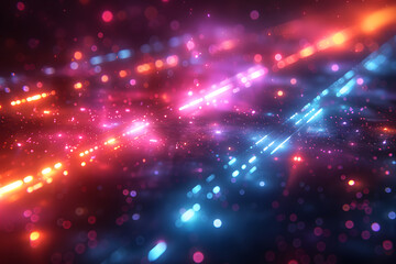 Colorful Background with abstract neon lights in vibrant colors like pink, blue, and purple, creating a futuristic and energetic vibe with glowing.
