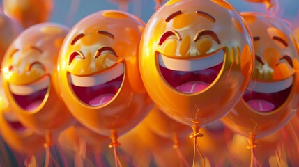 Celebrate world laughter day. Joyful emoticon balloons. Copy space
