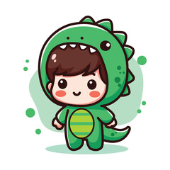 Cute vector illustration of a child wearing a dinosaur costume